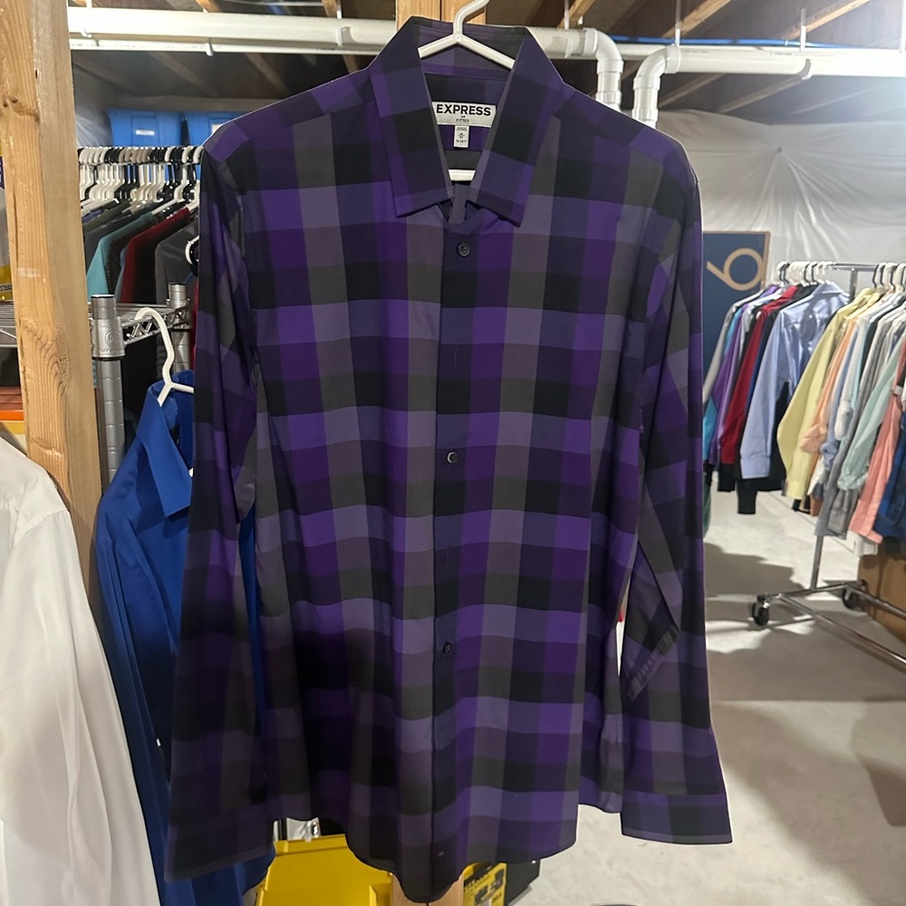 Express 15 15.5 Medium Plaid Dress Shirt
